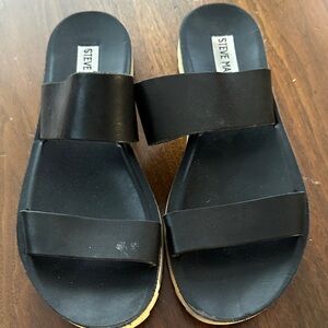 Steve Madden Black Double Band Slide Sandals